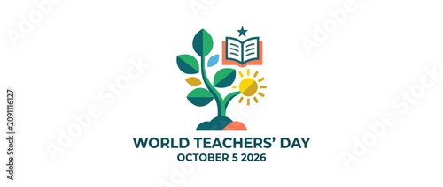 World Teachers Day graphic featuring a stylized plant growing from a book.