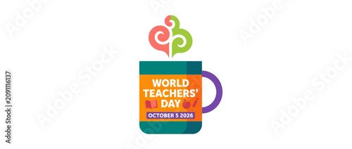 A colorful graphic illustration of a coffee mug celebrating World Teachers Day.