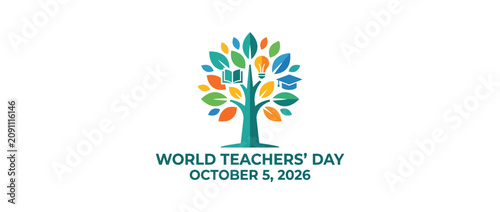 Colorful stylized tree illustration for World Teachers Day celebration.