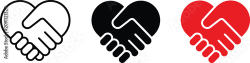 Cuadro en lienzo Handshake heart icons in black, white, and red
