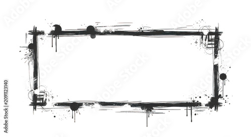 Abstract grunge border with ink splatters and drips during a rough sketch isolated on transparent background