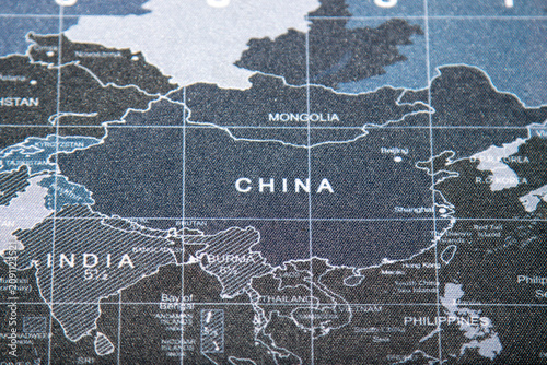 Close-up Map of China and East Asia in a Dark Style