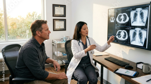 Doctor Explaining Medical Scan Results To Patient In Office Setting