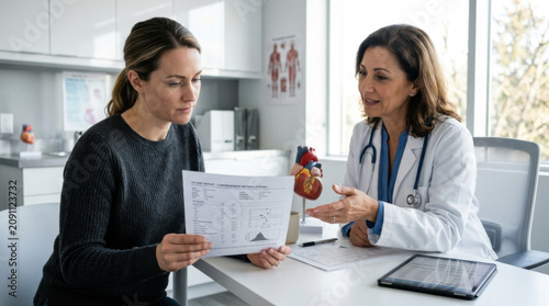Doctor Explaining Medical Results To Patient With Heart Model