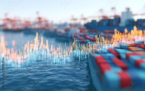 Supply Chain Data Visualization Concept with Trade and Port Elements