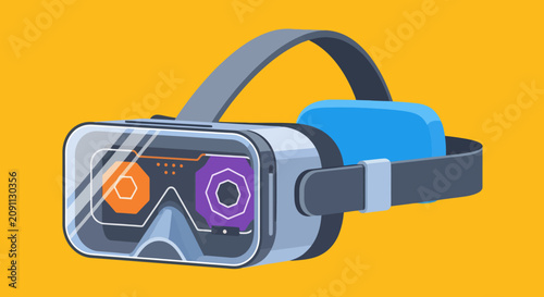 Virtual reality headset vector illustration for immersive gaming on yellow background.