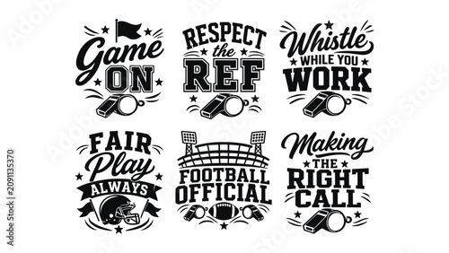 Fotografi Collection of six black and white graphic designs related to American football o