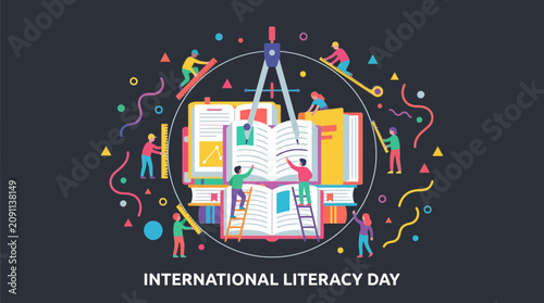 International Literacy Day Concept with People Reading and Studying Books