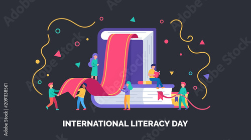 International Literacy Day Illustration with People and Books
