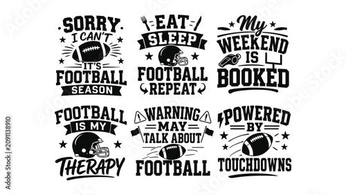 Foto Collection of funny football slogans and illustrations for sports enthusiasts an