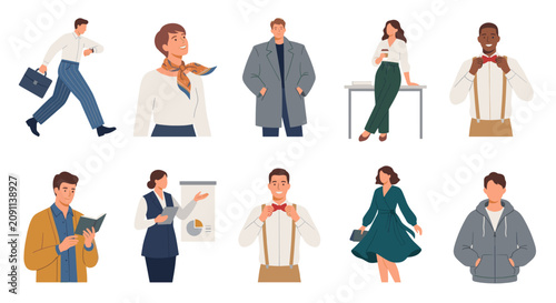 Diverse business professionals in flat illustration style collection.
