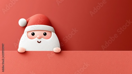 Cute Santa Claus Peeking Out: A cheerful, cartoonish Santa Claus with a rosy cheeks and a jolly smile peeks over a surface, wishing a merry holiday season.