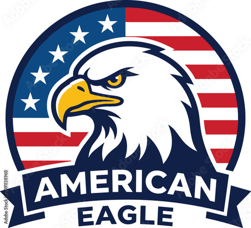 Bald Eagle Head Emblem Flat Vector Collection Featuring American Eagle Mascot, Patriotic Bird Logo, Freedom Symbol and USA Badge Design