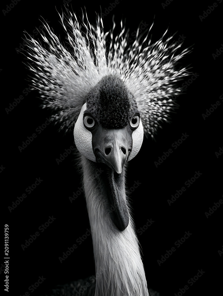 Obraz premium The crowned crane is facing directly towards the camera