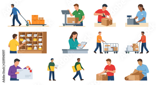 Logistics and warehouse workers managing shipping and inventory.