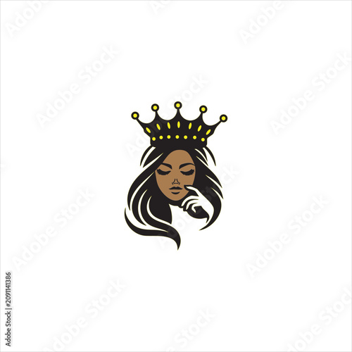 Black woman with long hair wearing a crown illustration Vector