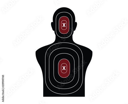 Konstfotografi Silhouette Target: A humanoid silhouette target with concentric rings and red bullseyes, ready for practice