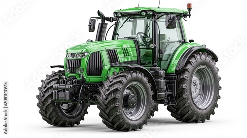 Modern Agricultural Tractor Isolated on White Background With Studio Lighting and Shadow Details for Farming Industry