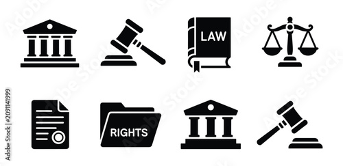 Bild auf Leinwand Legal Icons Collection: A compilation of symbols representing justice, law, and legal proceedings