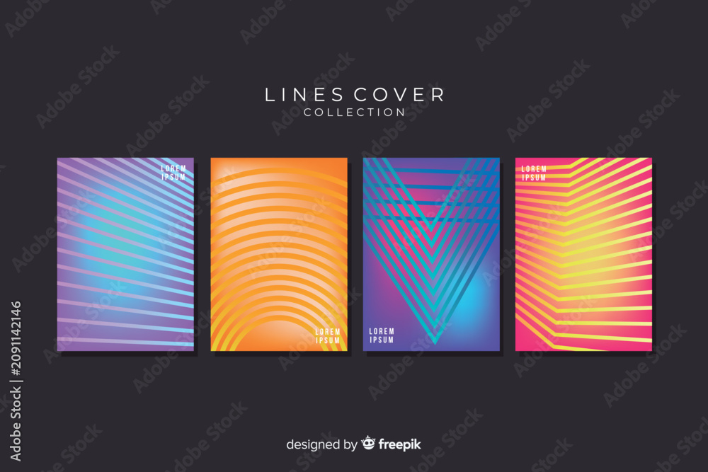 Fototapeta premium Abstract vector poster set with linear gradients and geometric distortion patterns