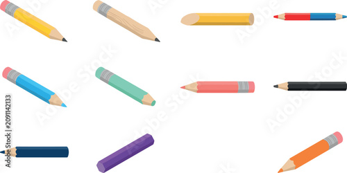 Photos Short Wood Pencil Vector Illustration Set Featuring Colorful Shorten Crayons Dua