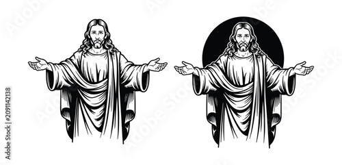Bilde på lerret Jesus Christ Offering Embrace: Stylized depiction of Jesus Christ with open arms