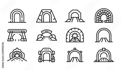 Konstfotografi Set of outline icons representing various tunnel designs and architectural gateways