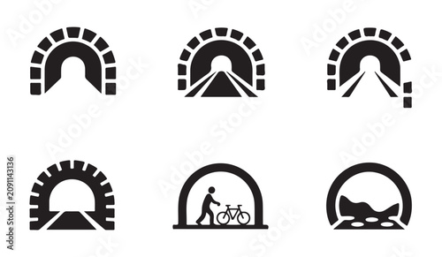 Foto Set of tunnel icons representing different types of underground passages and their entrances
