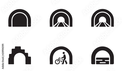 Fotografía Collection of tunnel and construction passage symbols for infrastructure design projects