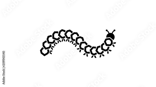 Black and white caterpillar illustration on white background