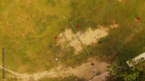 Aerial View of Children Playing on School Sports Field Nepal	