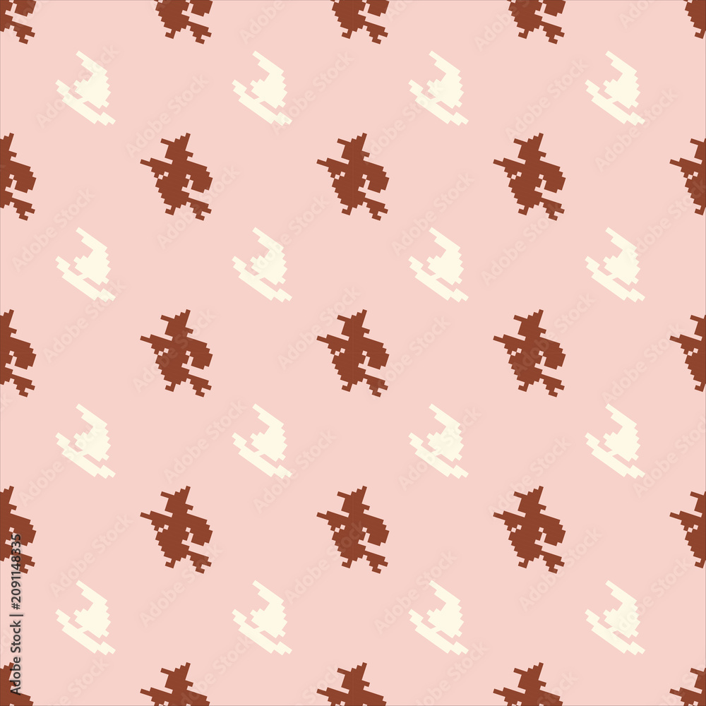 Fototapeta premium Pixel Witch and Ghost Pastel Pink Seamless Pattern Repeat