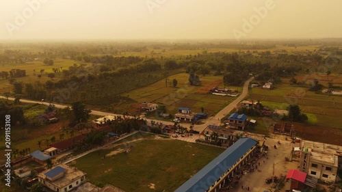 Aerial View of School Compound and Village in Rural Nepal , Haldibaari Jhapa