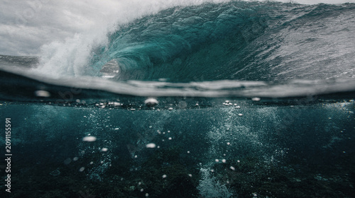 Tsunami Wave Split View: Aerial and Underwater Surge