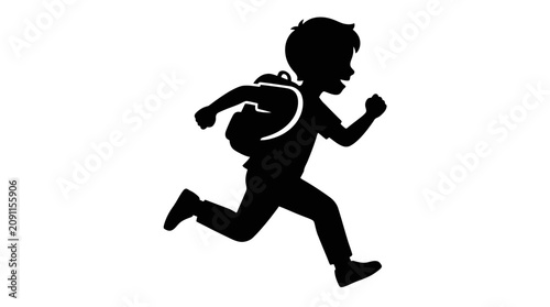 Foto Back to school, Running child, kid with backpack, schoolboy silhouette, black ic