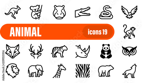 Photography Wild animals and wildlife icon set