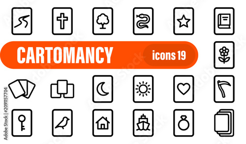 Fotografie Set of 19 thin line vector icons for cartomancy and divination