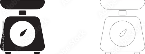 Tableau sur toile Kitchen scale for flour vector icon filled and outline, mechanical ingredient weighing device symbol
