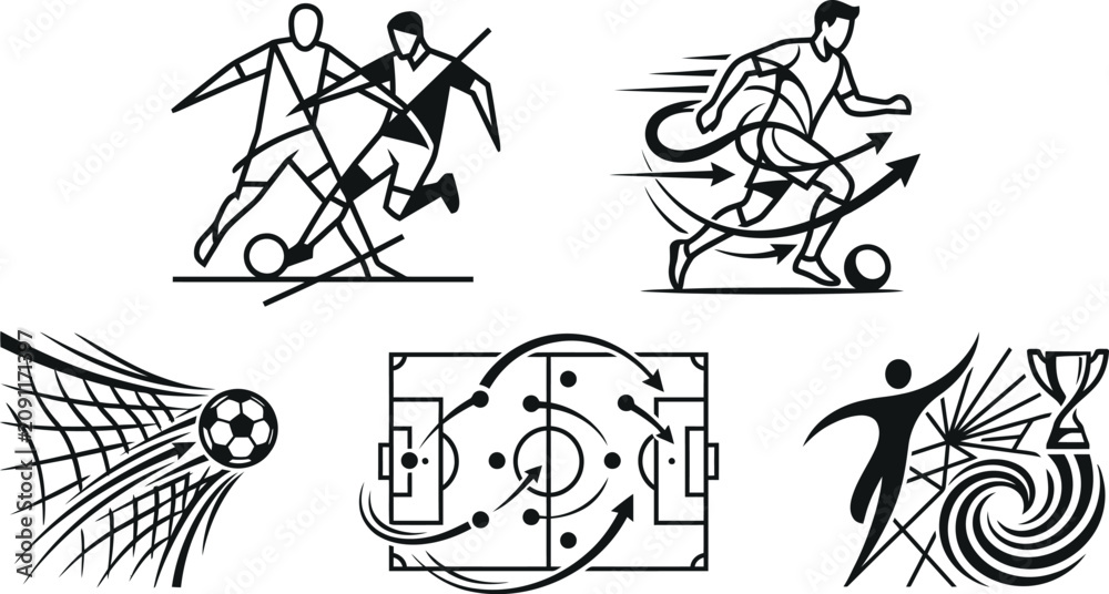 Obraz premium Soccer match concept icons with players tactics and scoring football strategy