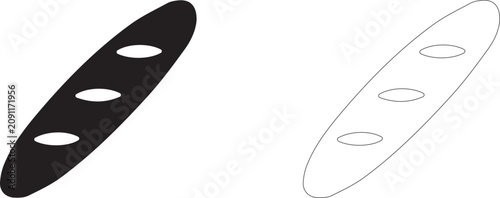 Fotografija French baguette with slashes vector icon filled and outline, fresh crispy crusty bread bakery symbol