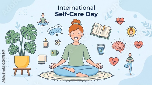 Woman meditating for international self-care day