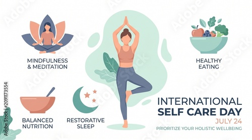 International self care day infographic illustration