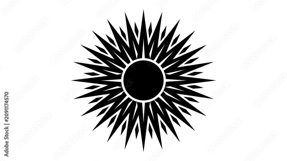 Fototapeta premium Black sunburst vector icon with sharp pointed rays for logo design and graphic decoration