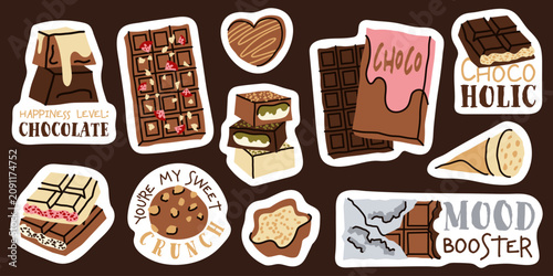 Chocolate candy and sweets sticker set hand drawn vector for branding