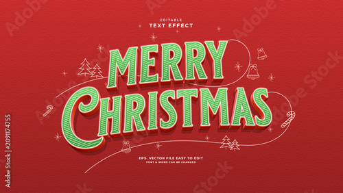 Принти на полотні Merry Christmas Editable Text Effect Retro Holiday Typography