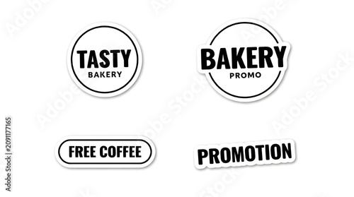 Set of circular and rectangular promotional labels for bakery shop and coffee shop business branding and marketing signage design