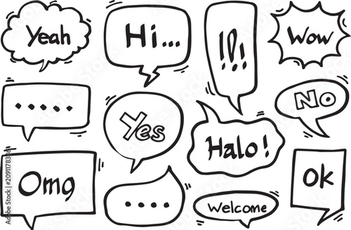 Принти на полотні Hand Drawn Speech Bubbles and Thought Balloons with Various Expressions in Black