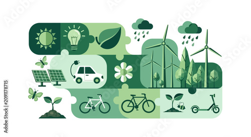 Green energy and sustainable living eco friendly puzzle concept.