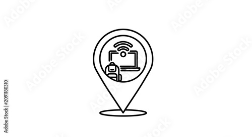 Location Icon with Laptop, Backpack, and Wi-Fi Signal - Remote Work and Study Concept