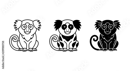 Canvas Print Cute Monkey Icons Set, Adorable Primate Vector Illustrations, Simple Cartoon Ani